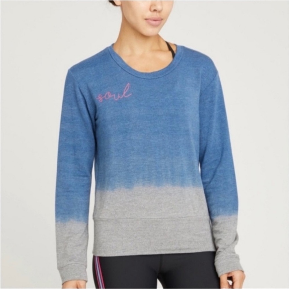 Monrow + Soul Cycle Dip Dyed Crew Neck Sweatshirt Blue Long Sleeve Small